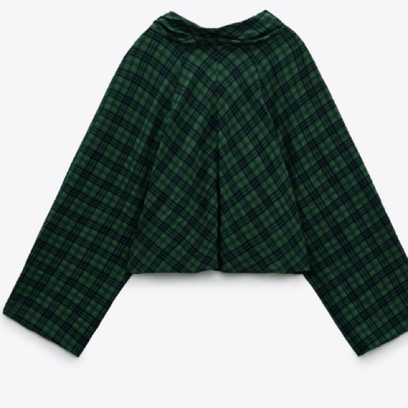 Zara greenprint, flowy top, tartan design, hi neck - Picture 4 of 7